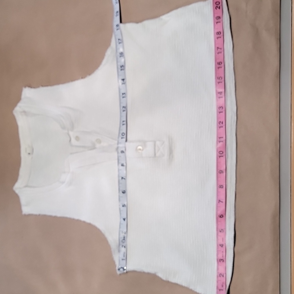 Aerie Sunspun Size S Off-White Cropped Waffle Knit Sleeveless Henley Style Top - Picture 6 of 11